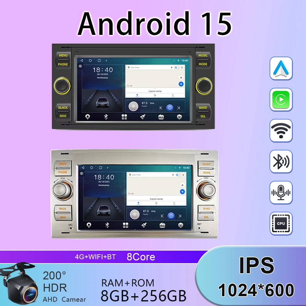 Video GPS WIFI For Ford Mondeo S-max Focus C-MAX Galaxy Fiesta Transit Fusion Android 15 Carplay Auto Car Radio Multimedia 2Din