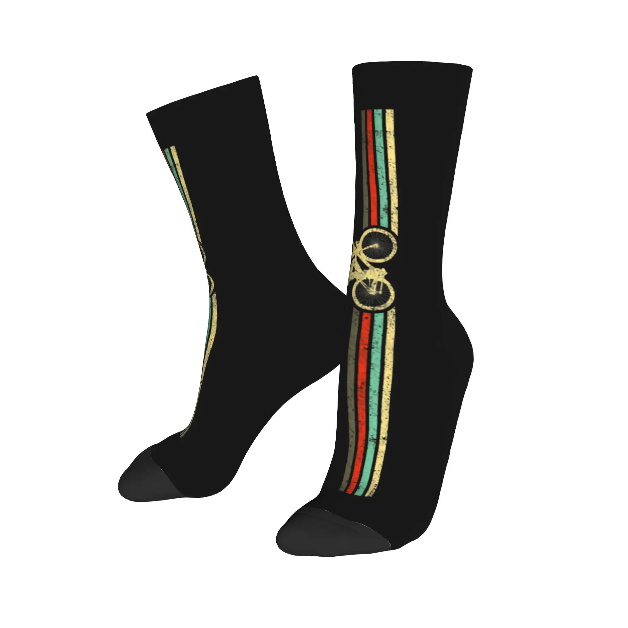 Calcetines retro de rayas para bicicleta para hombre y mujer, calcetines cálidos de moda para ciclista de montaña