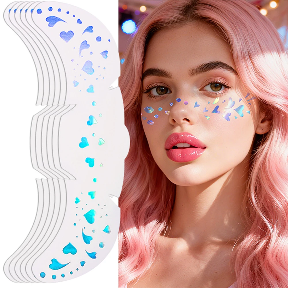 

1 шт., наклейки для лица с милым сердечком, голографические лазерные блестящие наклейки в форме сердца, временные татуировки, водостойкие праздничные наклейки для макияжа