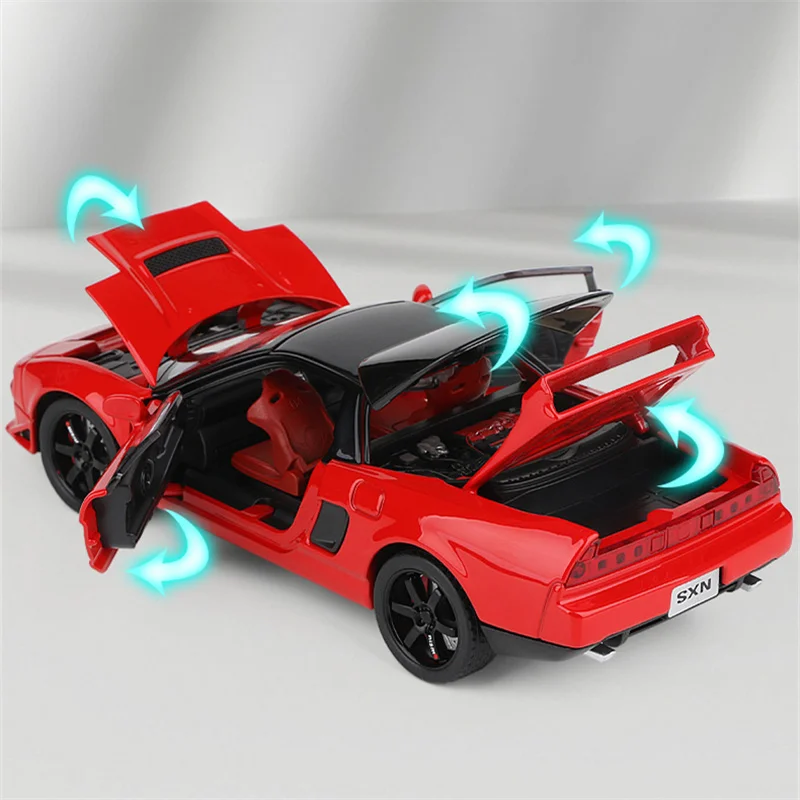 Modèle de voiture de sport en alliage moulé sous pression pour enfants, véhicules de course, simulation sonore et lumineuse, cadeau jouet, Honda Acura NSX, 1:32