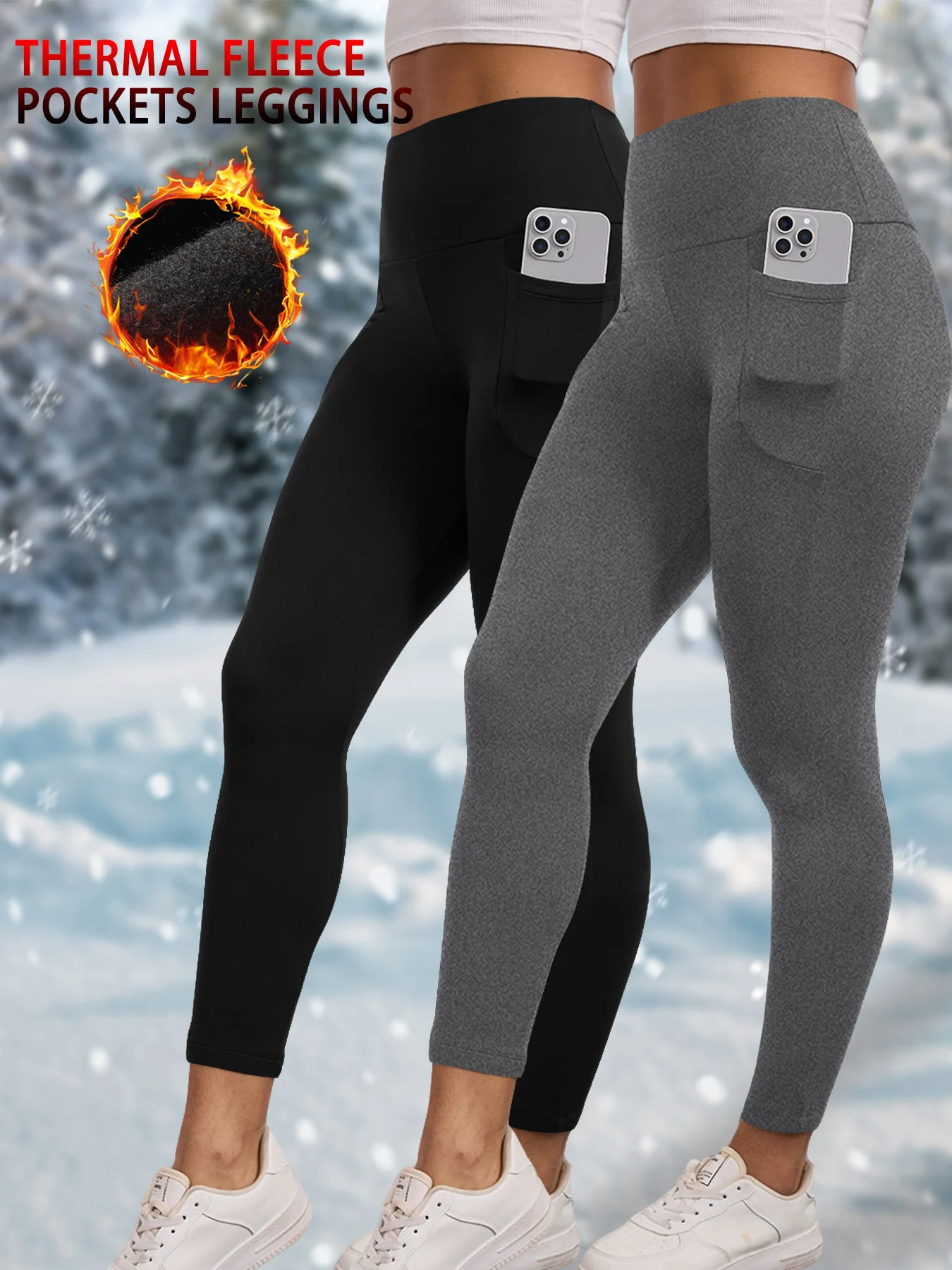 

2 Pack Women's High Waisted Fleece Lined Leggings with Pockets - Thermal Thick Warm Tights for Winter Workouts and Yoga