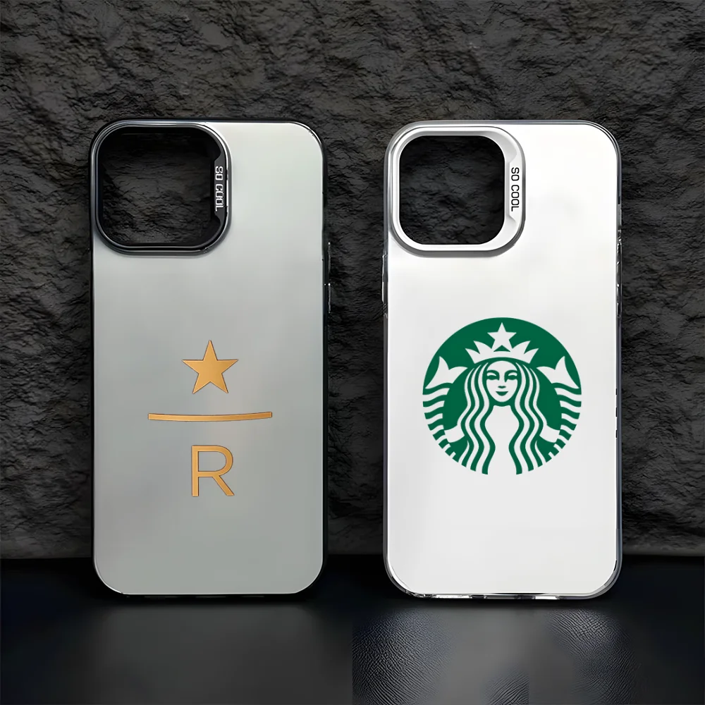 حافظة هاتف فاخرة S-StarBucks لهاتف أبل آيفون 11 12 13 14 15 16Pro Max Plus غطاء هاتف مطلي