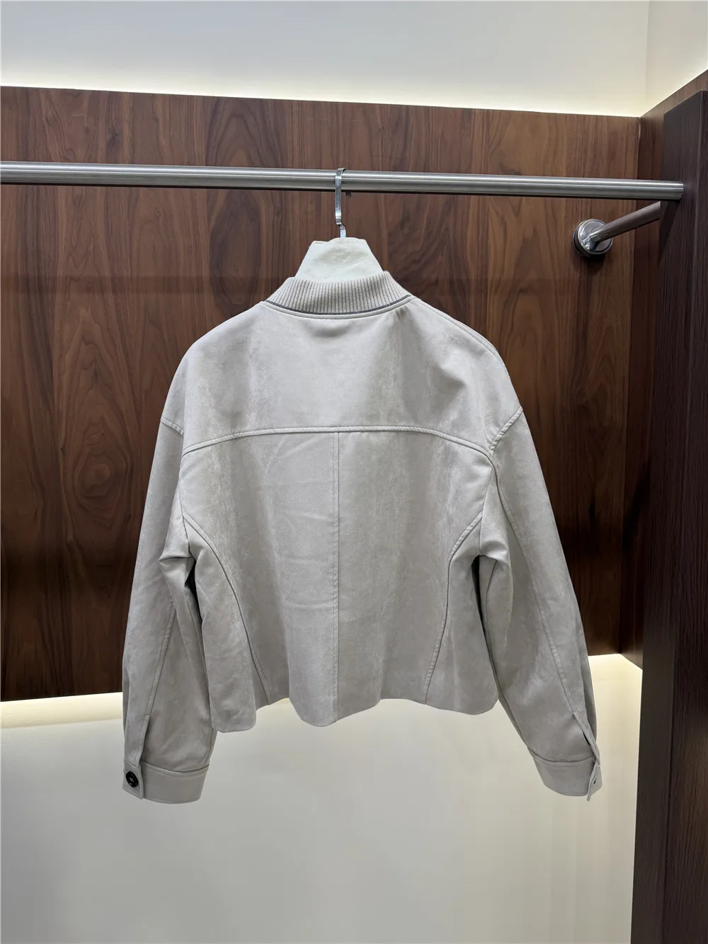 Women's Suede Leather Jacket High Collar Long Sleeve Button up Autumn Fashion Casual Chic Top with Pockets for Ladies