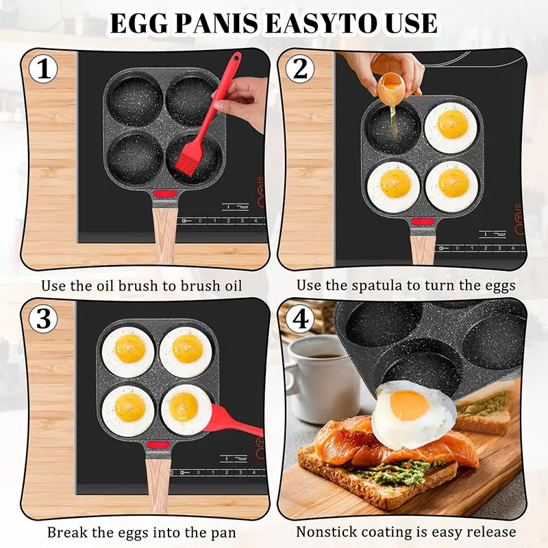 Deepened Egg Frying Pan with Lid 4-Cup Nonstick Granite Omelette Pan Skillet Pancake Pan Healthy Breakfast Egg Cooker Pan