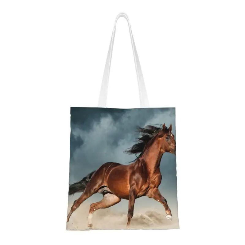 Custom Golden Brown Andalusian Horse Runs Free In The Desert Shopping Canvas Bags Women Portable Grocery Tote Shopper Bags