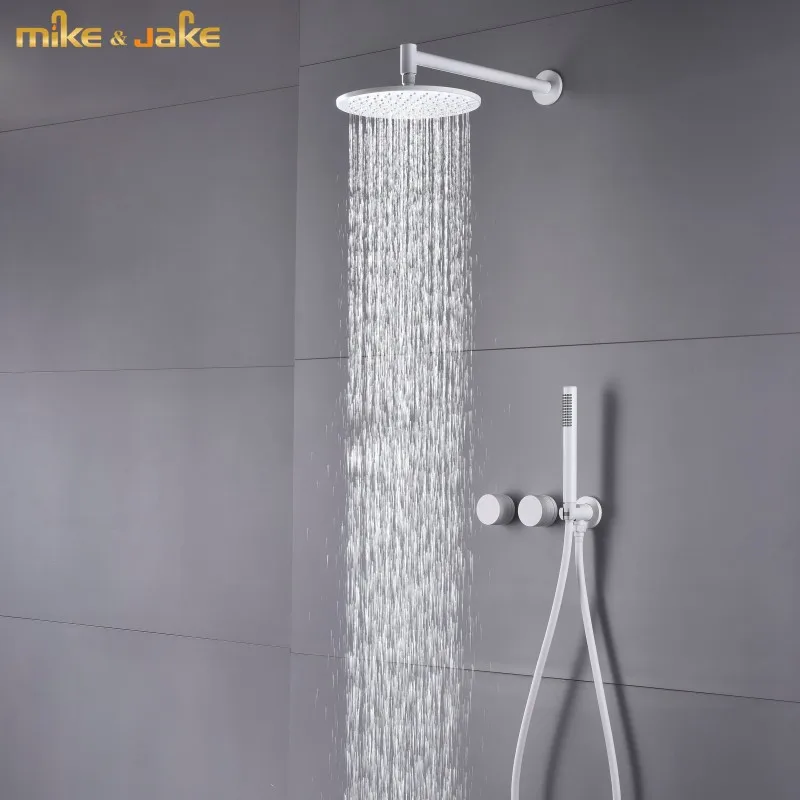 

White Shower set faucet shower bathroom white shower system Rainfall shower furniture set shower mixer 10inch shower head