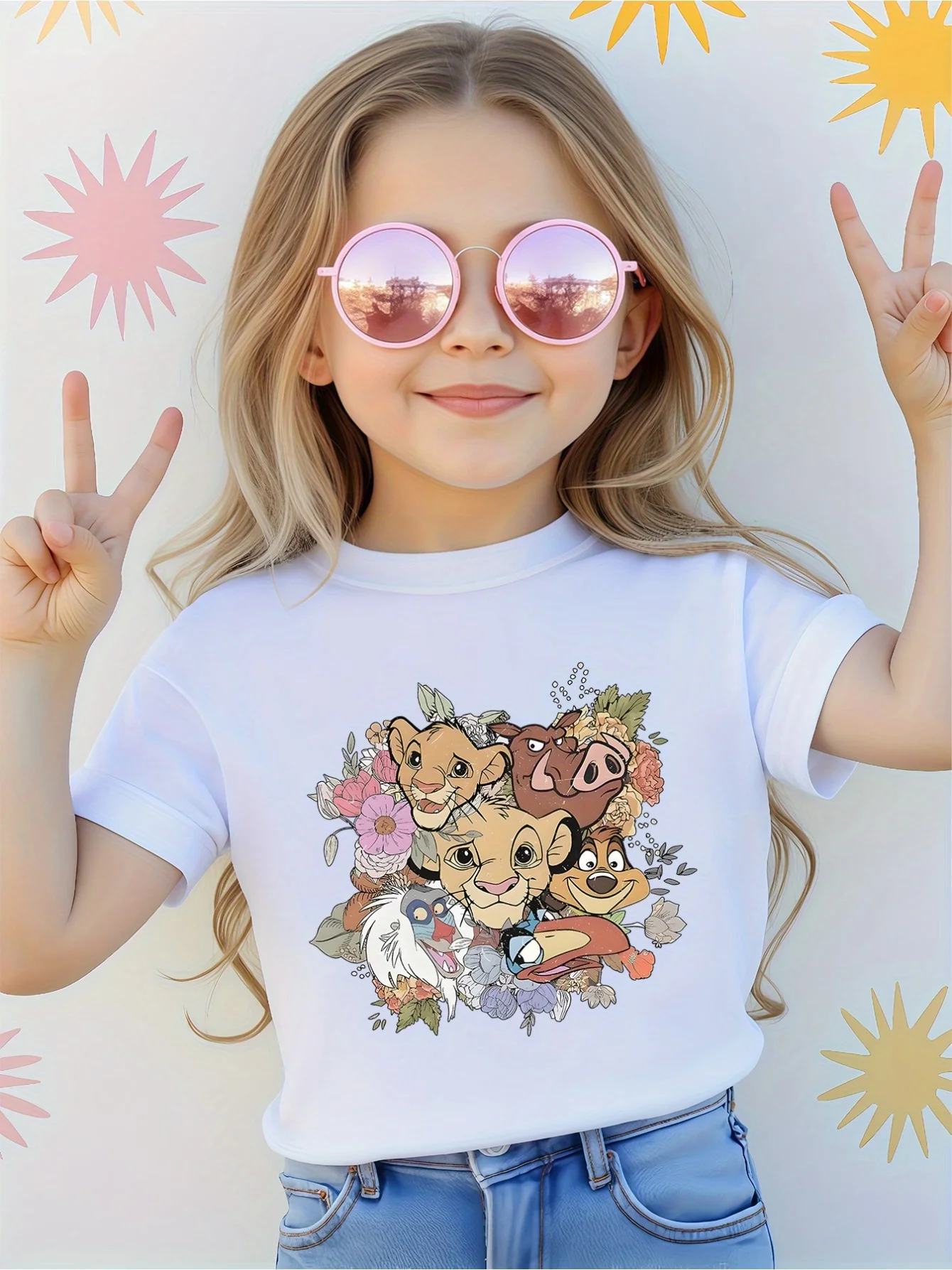 تي شيرت ديزني ليون كينج المطبوع للفتيات Happy Play توب مناسب للأم والابنة من القطن الخالص برقبة دائرية وأكمام قصيرة #1