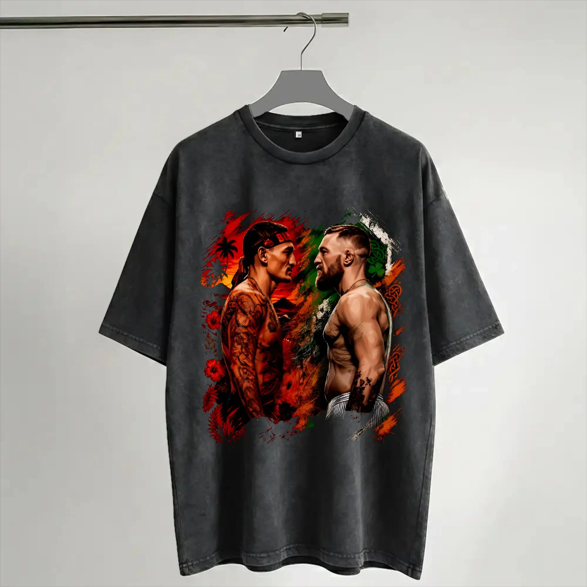 Harajuku Washed Shirt  Maxs Holloways vs Conors McGregors Apparel Vintage T Shirt Oversize  Streetwear Short Sleeve Summer Tees