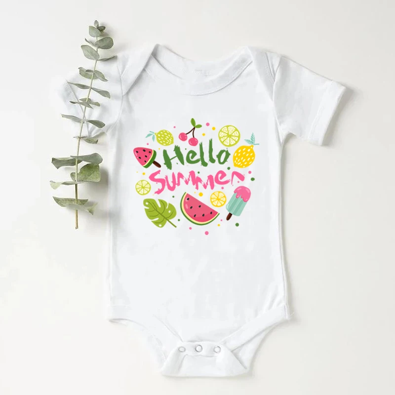 

Hello Summer Newborn Infant Baby Clothes Cute Toddler Jumpsuits Boys Girls Short Sleeve Cotton Bodysuits Outfits