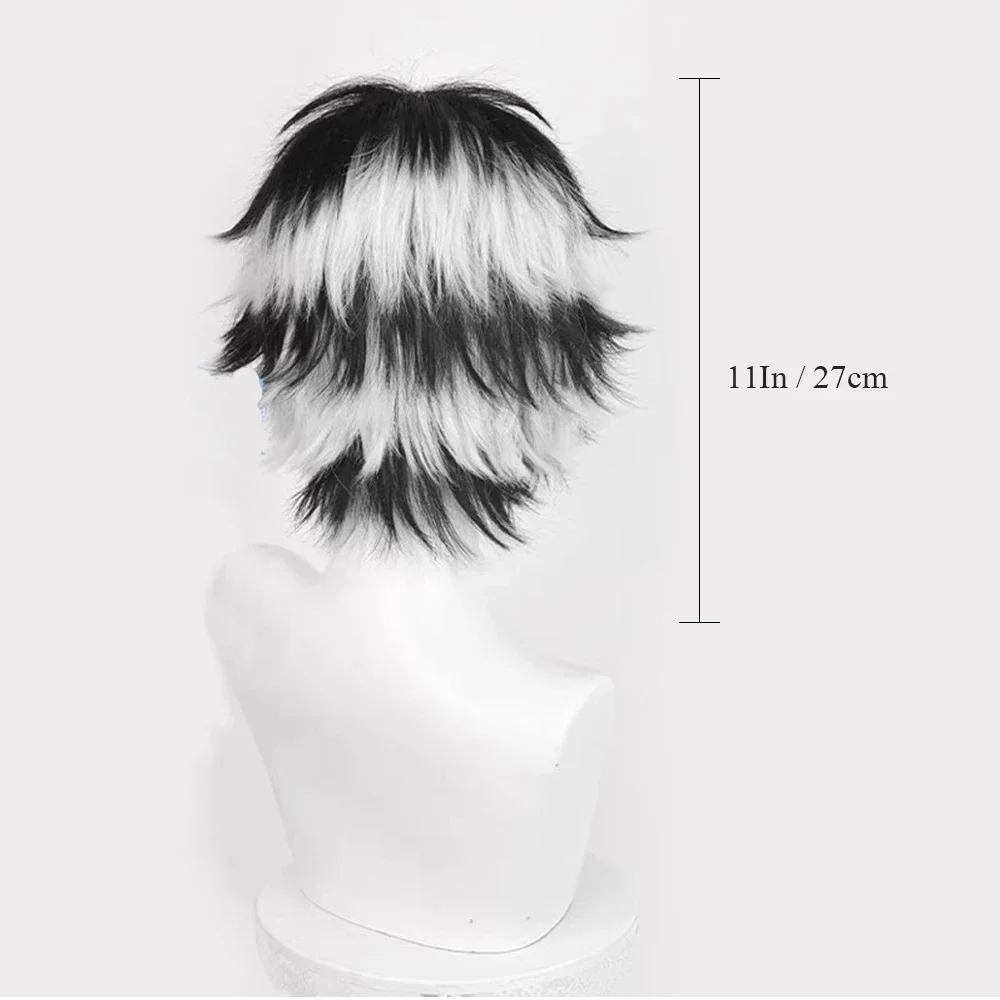 Haikyuu Kotaro Bokuto Perruques Synthétiques, Cheveux Courts Lisses, Noir et Blanc Mixte, Anime Cosplay Perruque pour ix