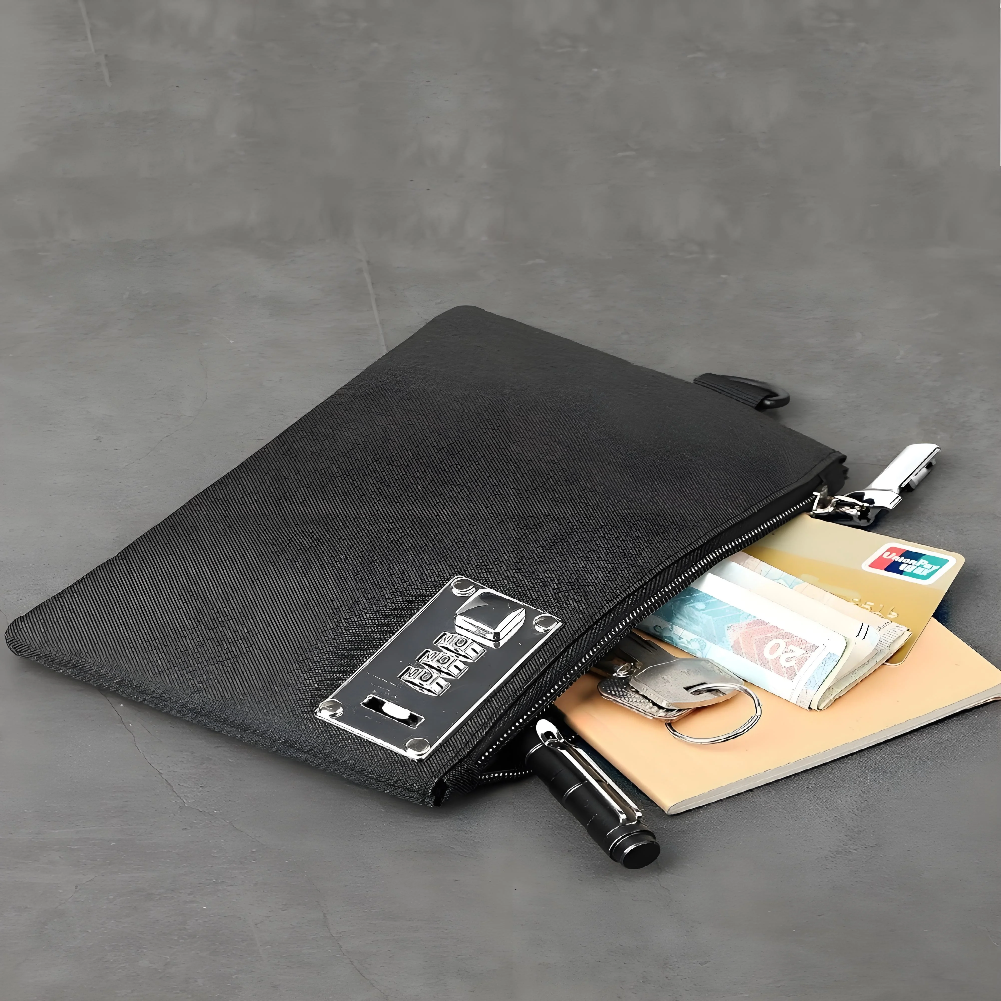 حقيبة أمان شديدة التحمل قابلة للقفل، حقيبة نقود مقاس 5 × 8 بوصة لجوازات الأموال والمجوهرات والأشياء الثمينة، وحدة تخزين متينة من النايلون (أسود)