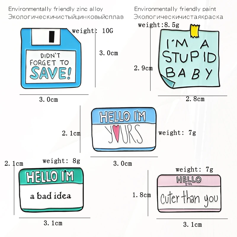 Hola los suyos, I'M un STUP ID bebé esmalte broche solapa insignias joyería 5 estilos Etiqueta de dibujos animados tarjeta memoria notas adhesivas papel pinos