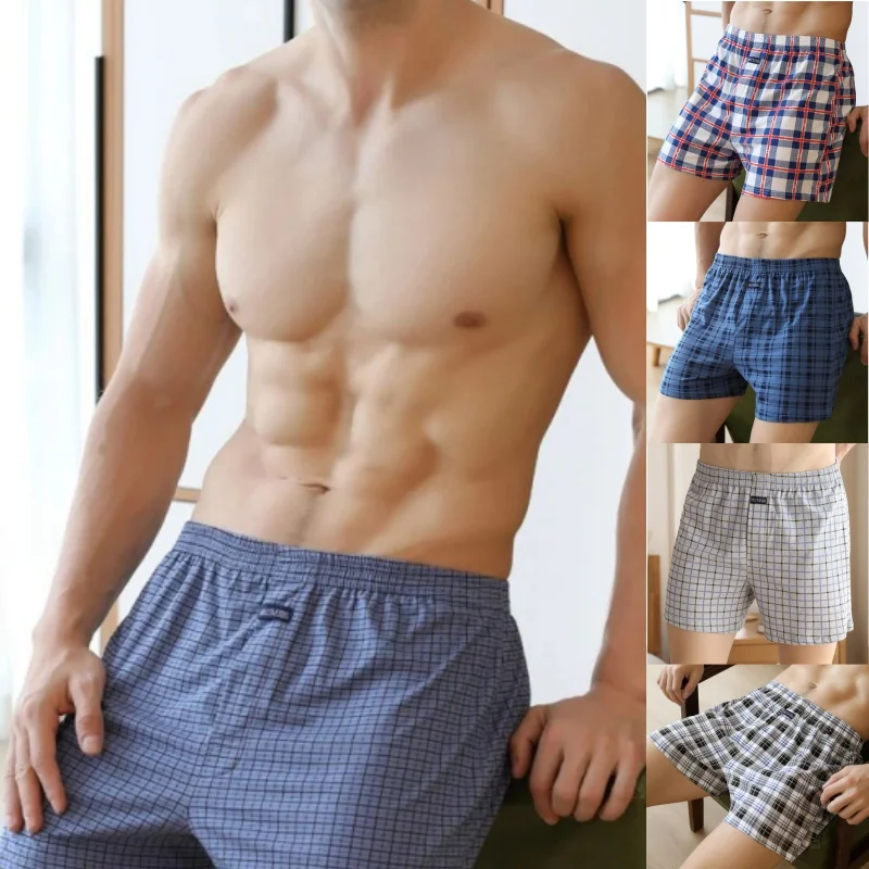 Plus Size M-3XL Men\'s Aro Pants Cotton Lattice Underwear Loose High Waist Summer Thin Breathable Home Shorts Pouch Underpants