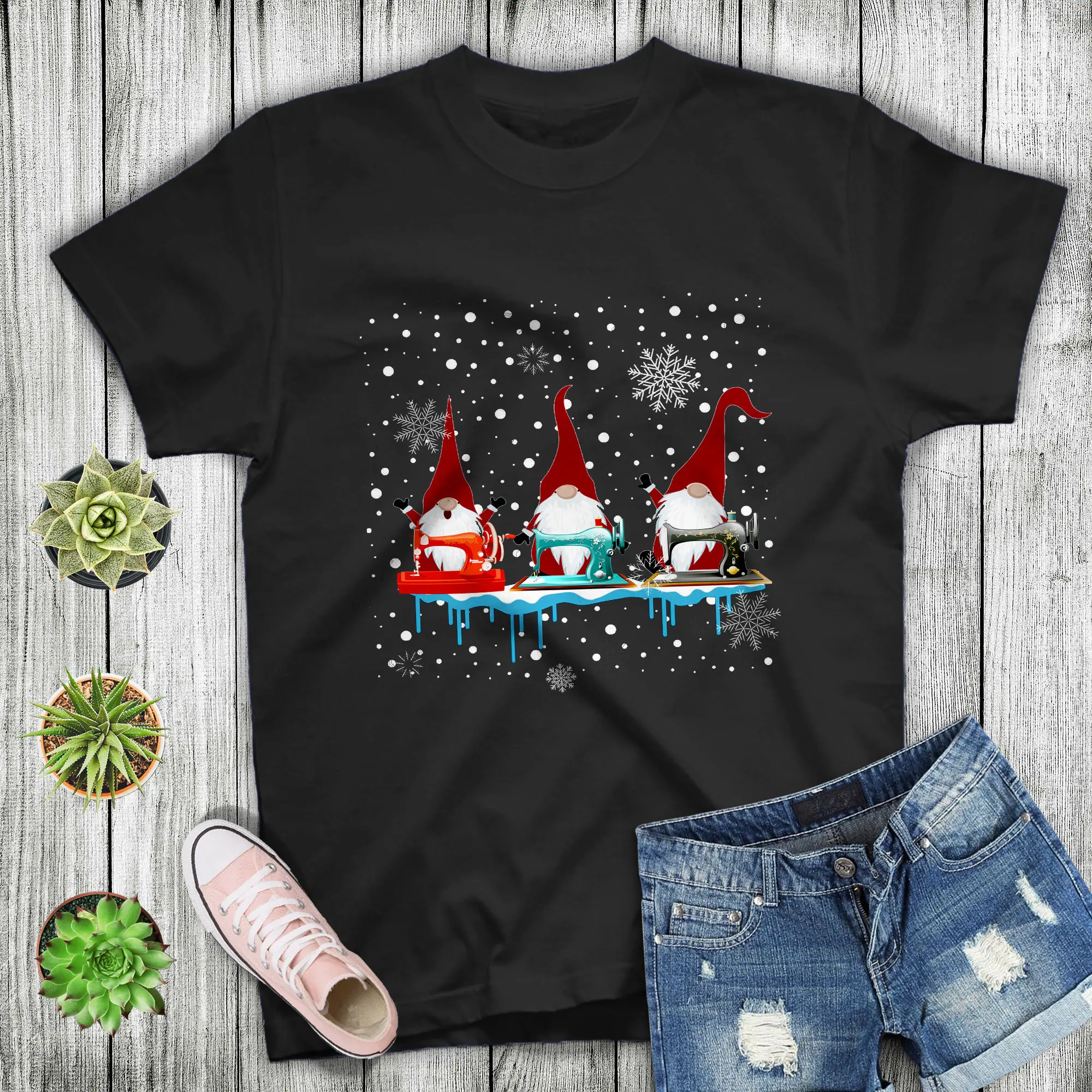 Camiseta de tricô de Natal feminina, Crochet, Elfos, Gnomos, O Natal está chegando, Amante, Natal