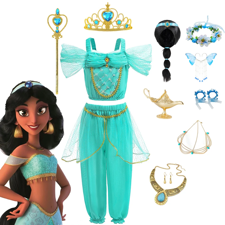 Disney Princess Jasmine Costume Girls Aladdin Role Playing Clothes Chidren Stage Performance Suit Kids Carnival Vestidos