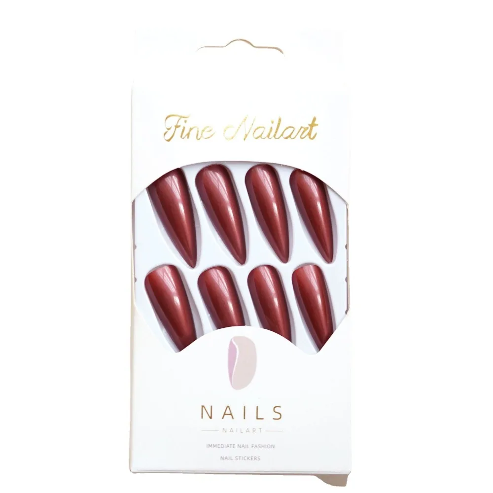 24 Piece Set of Red Almond Fake Nails Sparkling Fake Nails Wearable Art Nails Reusable Nail Patches