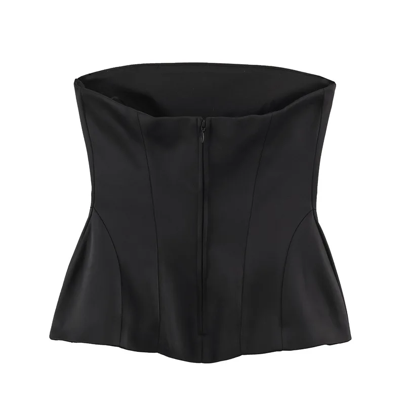NINE ZAR Silk Satin Short Skirt Sexy Tube Top Vest Nine Points Design Breathable Pure Color Commute Style Women's Fashion