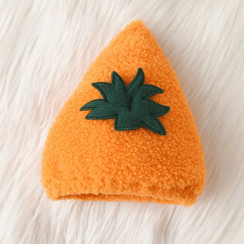 Newborn Infant Baby Orange Pumpkin Hooded Romper Sleeveless Plush Fleece Costume with Green Leaf Halloween Cosplay Playsuit 4