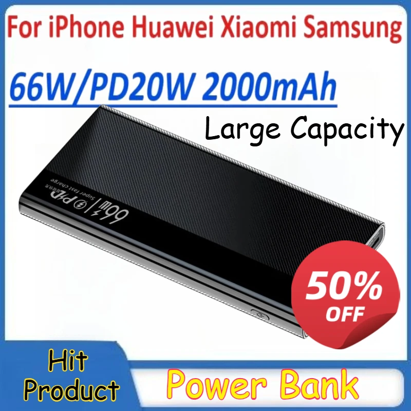 

Power Bank for IPhone Huawei Xiaomi Samsung Powerbank External Battery Pack 20000mAh 66W Super Fast Charging