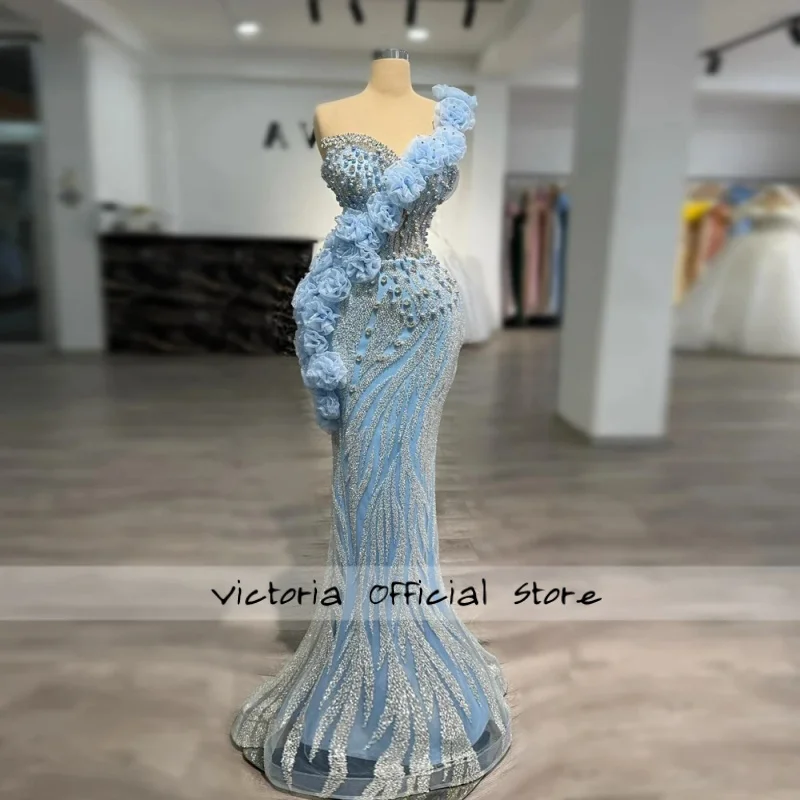 فساتين سهرة عصرية بكتف واحد للنساء ثلاثية الأبعاد على شكل زهور وأحجار الراين والخرز للحفلات من فيستدوس دي غالا مخصصة بالإضافة إلى ذلك #4