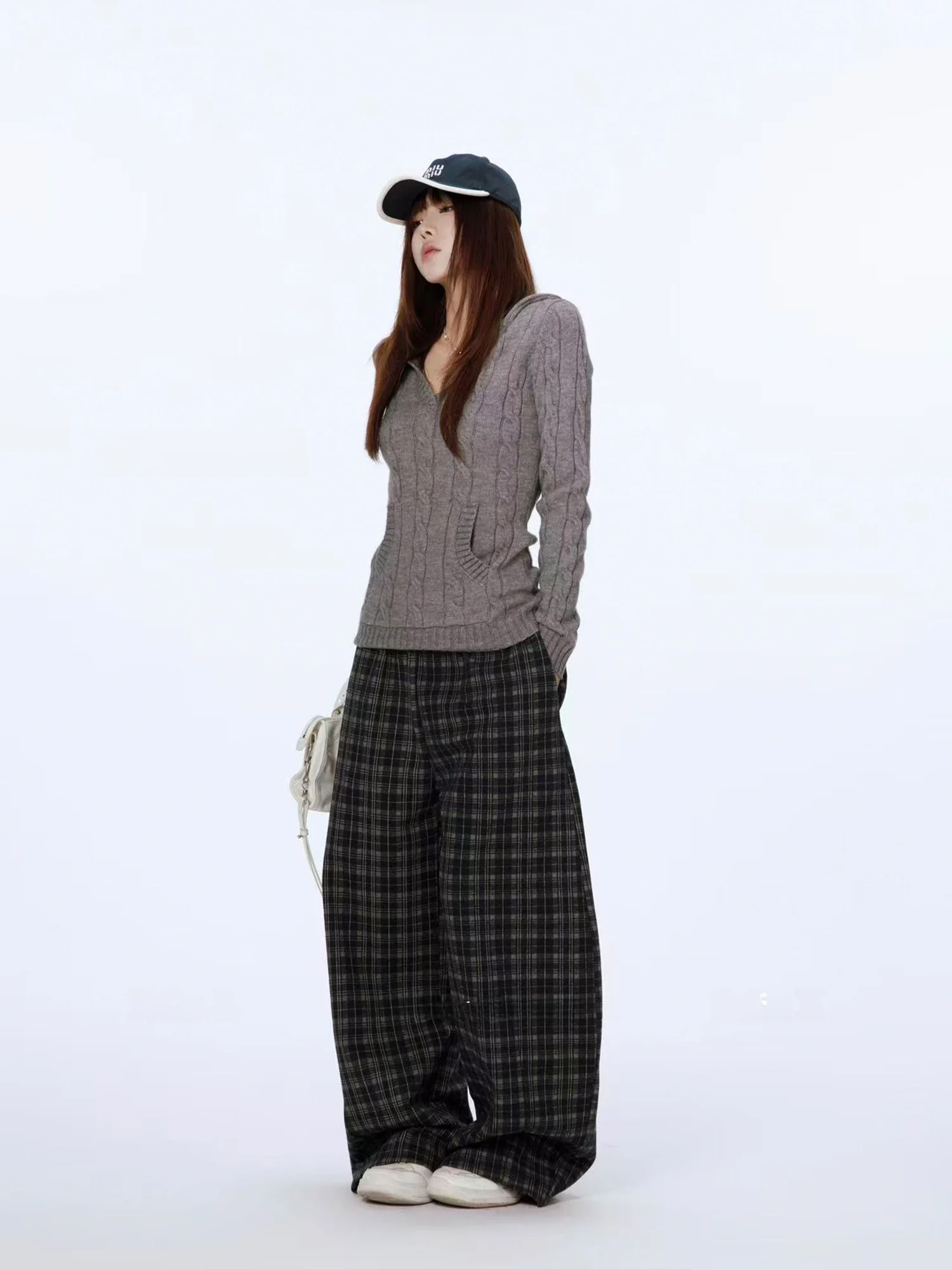 

Женские повседневные брюки Falin X в клетку с завязками, со средней/низкой талией, широкие, зимние, свободные, длинные, из полиэстера