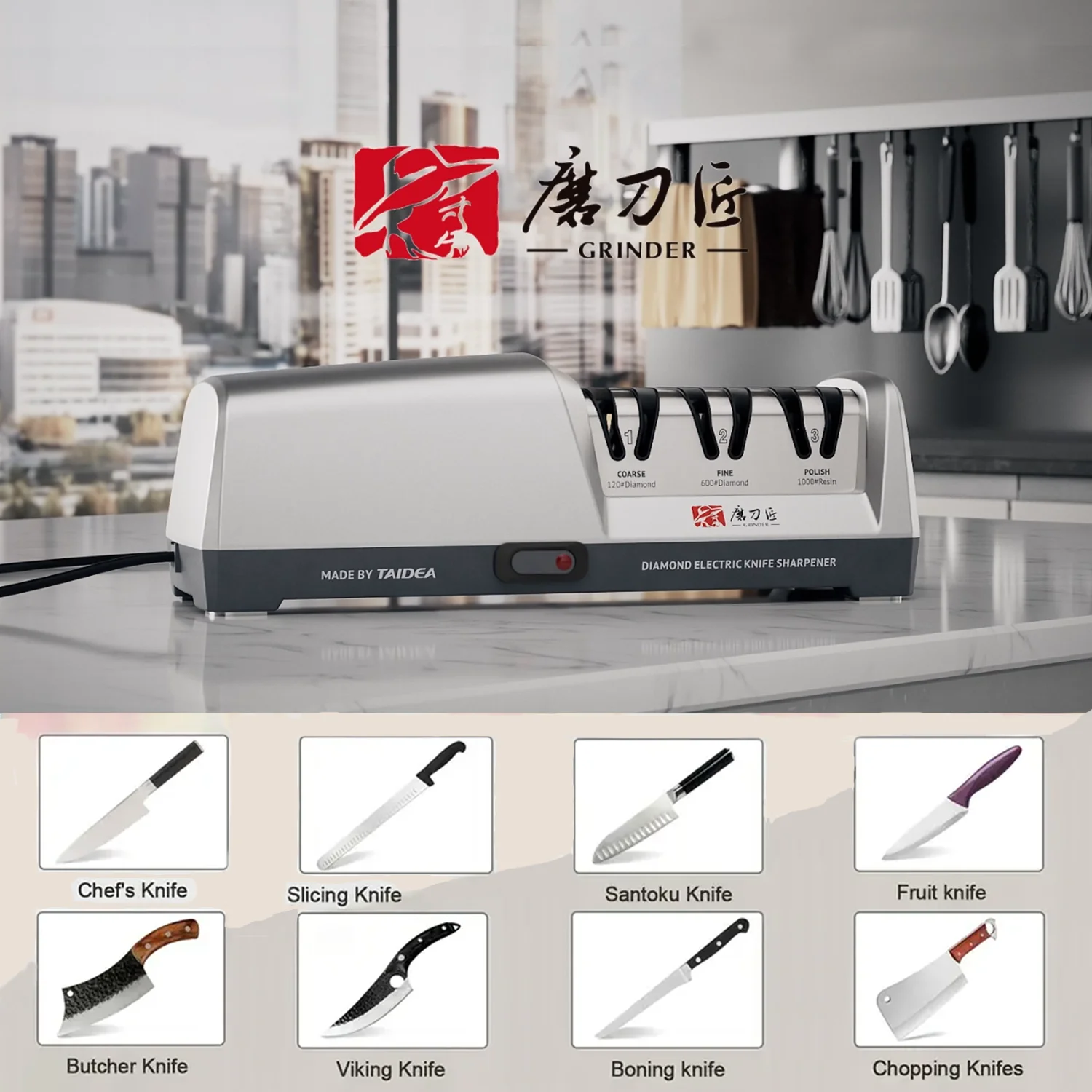 

TG2302 3 Stage Electric Knife Sharpener 15-Degree Grinding Edge Knife Sharpener for Kitchen Knives with Sharpening and Polishing