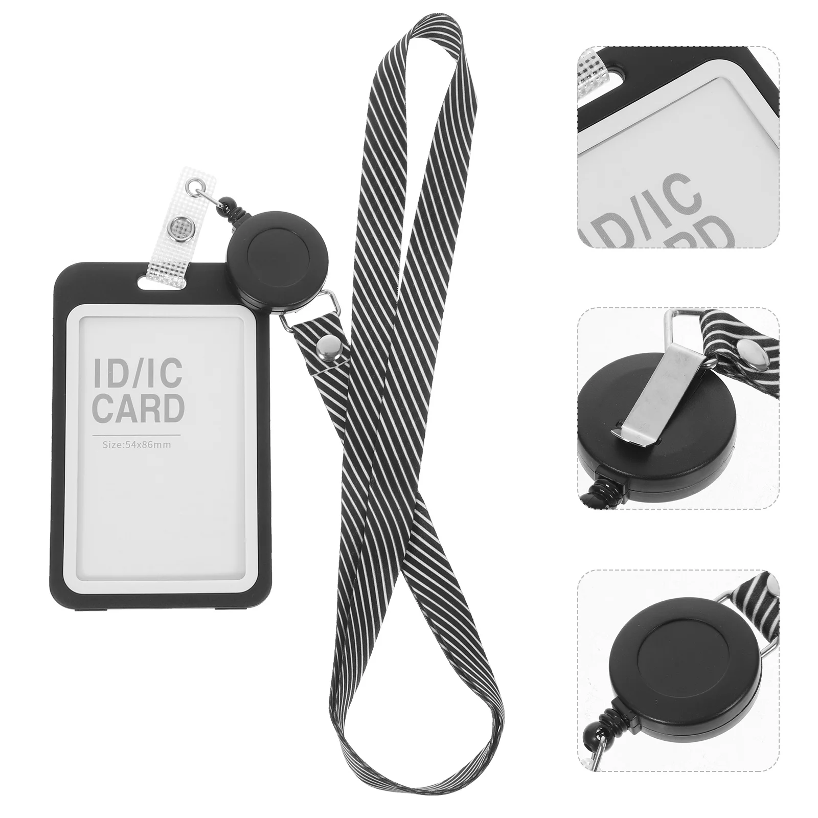 

10 Sets Black Easy Pull Button Card Sleeves ID Badge Holder for Lanyard Clear Reusable Name Card Protector