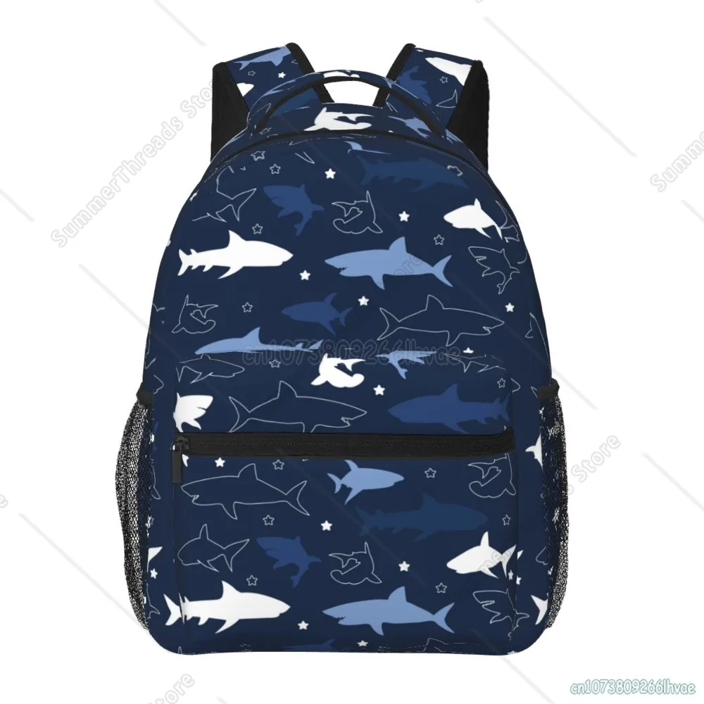 Cartoon-Haie-Muster, Schüler-Schultasche, Reise-Laptop-Rucksack, 15,6 Zoll, langlebig, leicht, Büchertasche, Wandern, Camping, Tagesrucksack