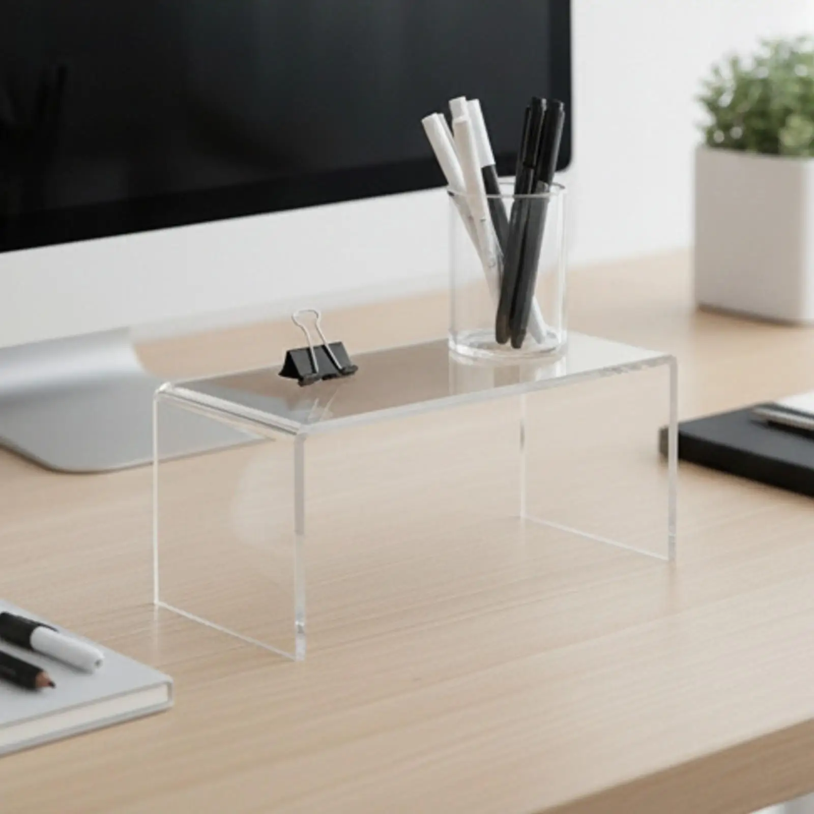 Transparent Acrylic Display Stand Minimalist Rectangular Riser Shelf for Retail Showcase and Home Decor