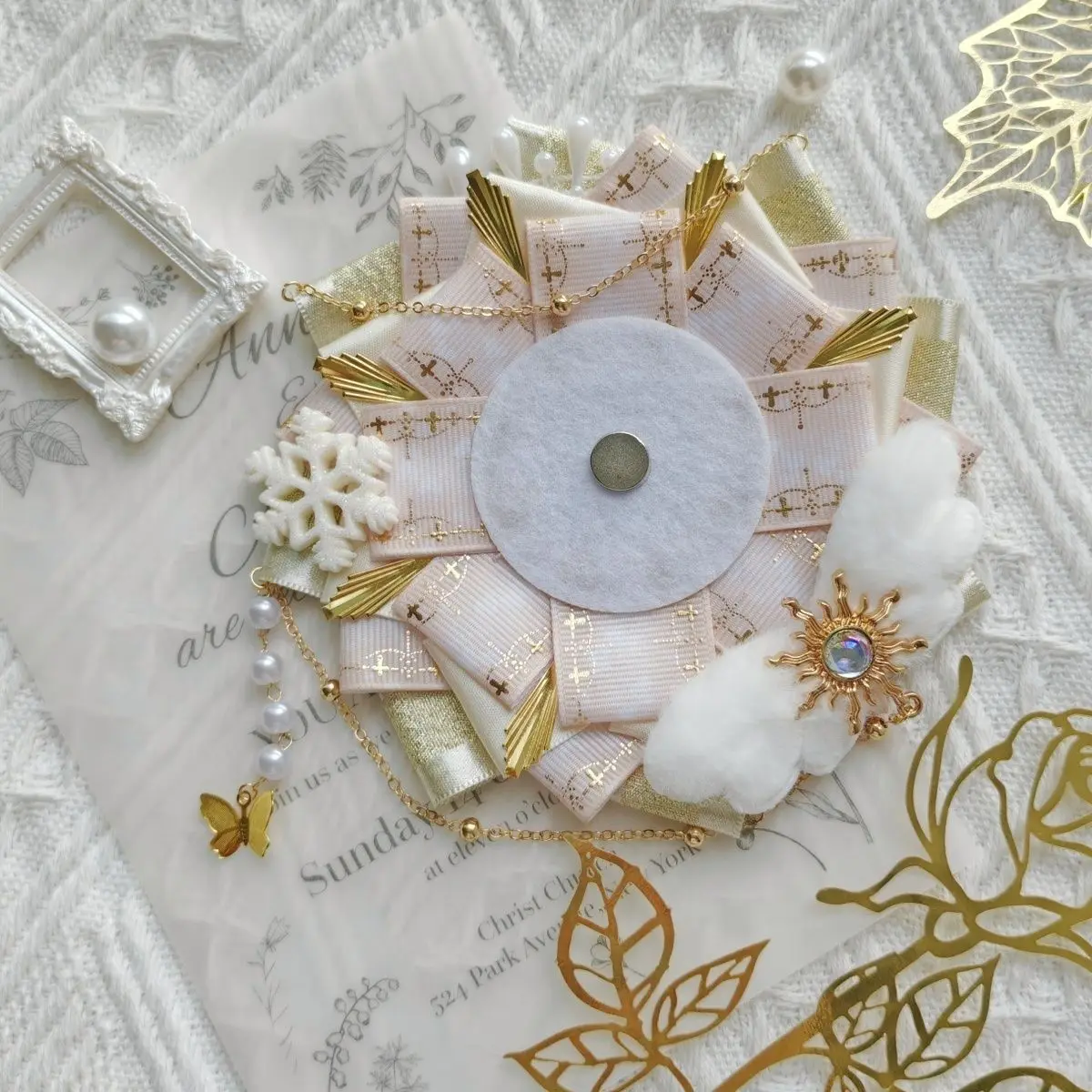 Luxury Ita Bag Badge Cover. Handmade Ribbon Badge Rosette. Lolita Party Ita Bags Accessories. Anime Cosplay Itabag Shoulder