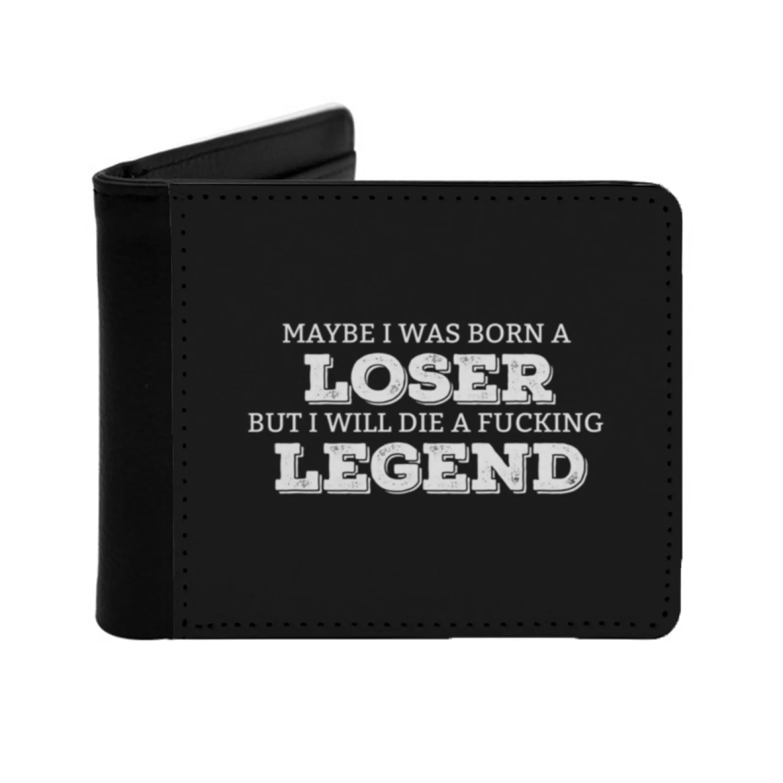 Myaybe I Was Born A Loser But I Will Die A Legend Inspirational Personalized Men's Leather Wallet Credit Card Pouch Purse