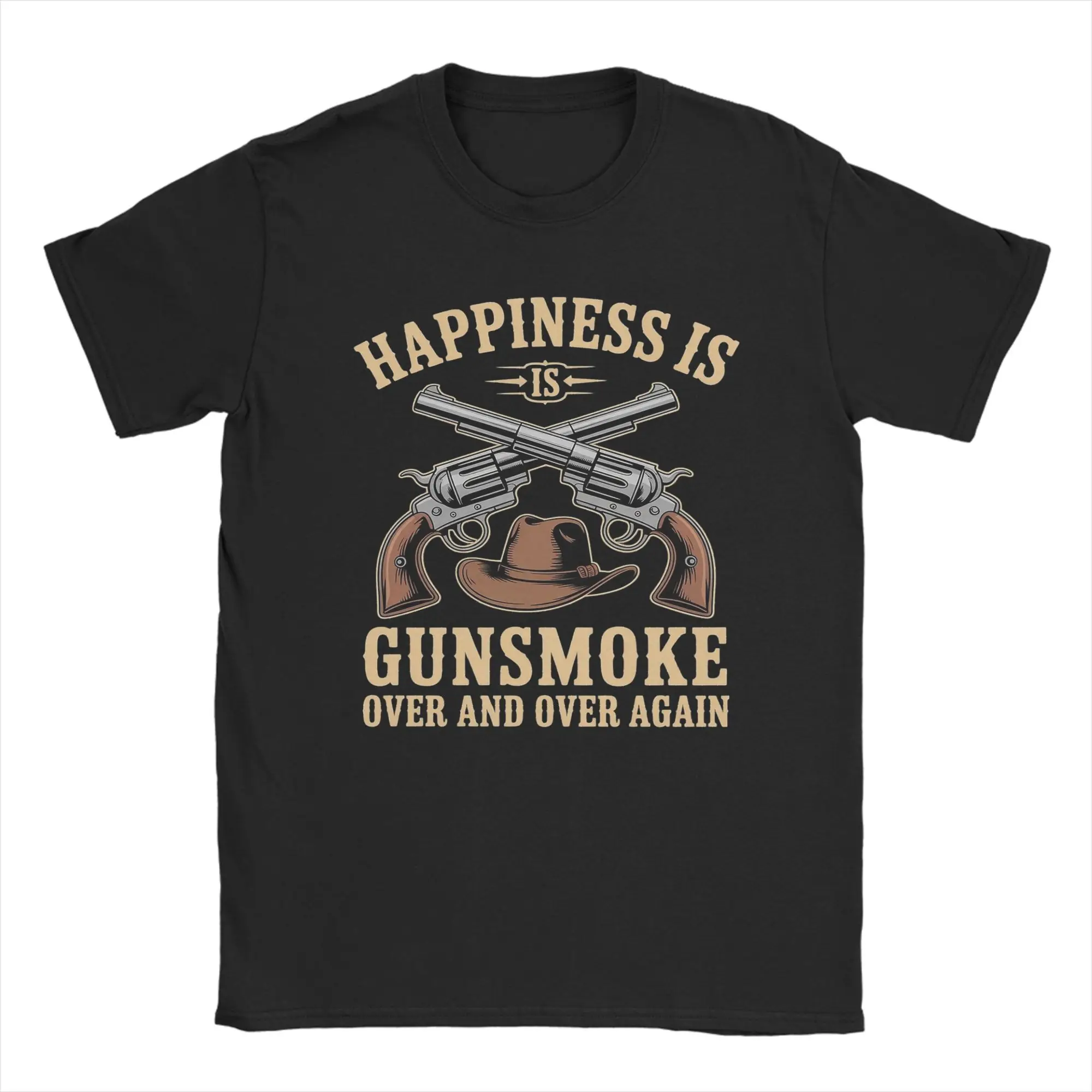 Awesome Happiness Is Watching Gunsmoke Over And Over Again T-Shirts Men Crewneck Cotton T Shirt  Short Sleeve Tees Clothing