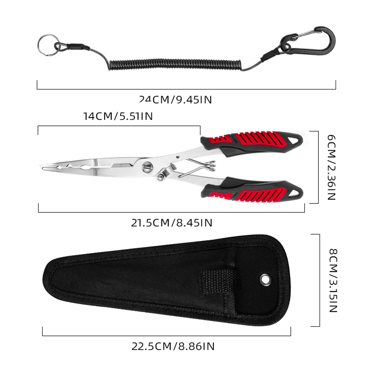 مجموعة معدات الصيد - كماشة سمك من الفولاذ المقاوم للصدأ ذات أنف طويل مع حبل قابل للسحب وحقيبة تخزين وأدوات صيد المياه المالحة #3
