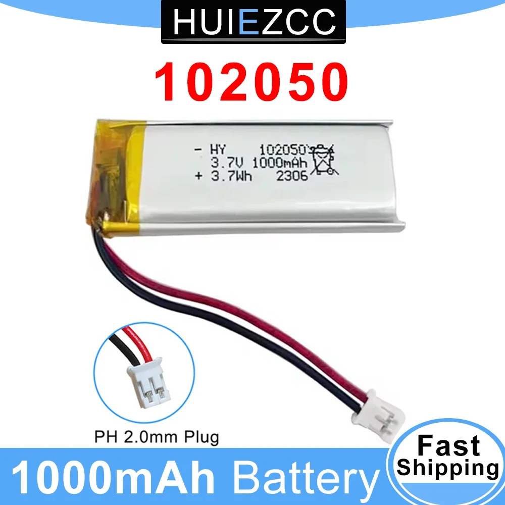 

102050 1000mAh 3.7V Lithium Polymer Battery for Bluetooth Equipment Speakers MP4 Beauty Machine LED Rechargeable Battery 102050