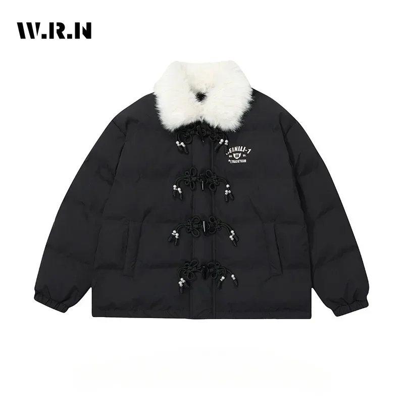 Casual Süße Langarm Einreiher Parkas 2024 Winter Frauen Drehen Unten Kragen Jacke Schöne Warme Brief Drucken Dicken Mantel