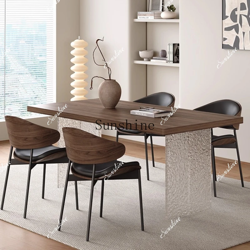 French retro feng shui corrugated acrylic solid wood grain rock slab dining table