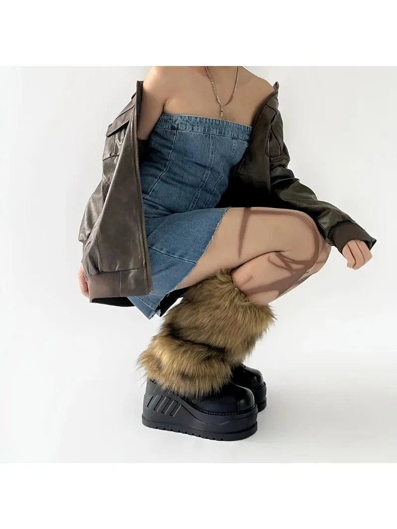 Jambières en fausse fourrure pour femmes, Leggings d'automne, bottes Jk, bas pour filles, couvre-bottes Lolita Punk, couverture chauffante des pieds en fourrure Harajuku