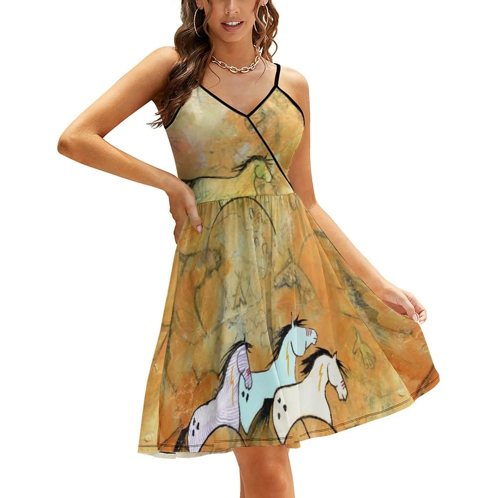 

Horses of the Plains, Southwest art Sling Dress dresses for womens 2024 Woman fashion Long veiled dresses elegant women's sets