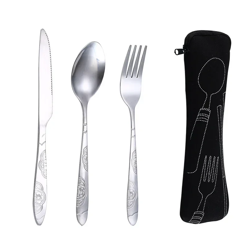 Picnic Tableware Set Washable with Zipper Travel Cutlery Kit Case Portable Pouch for Dinner Household Tool Travel Camping Spoon