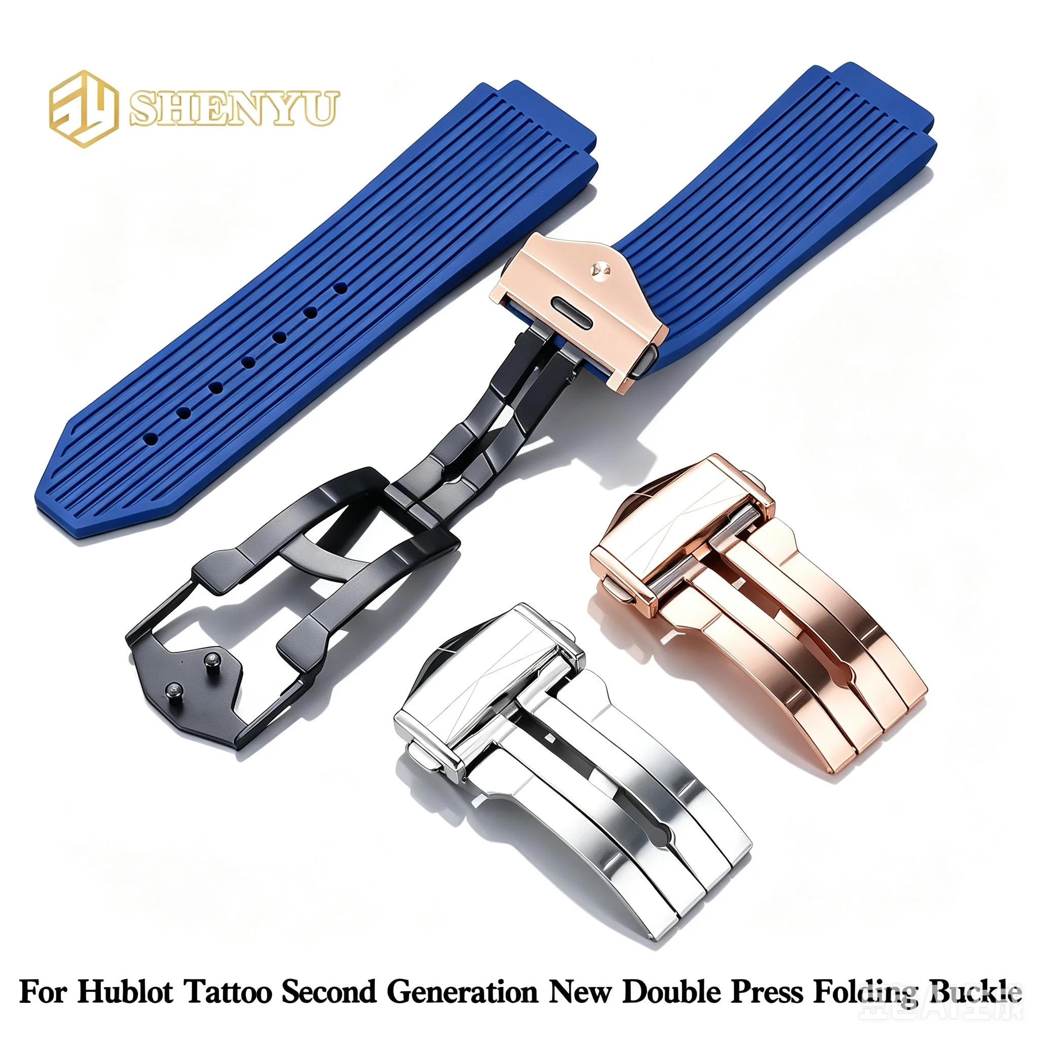 22mm Replacement Watch Strap Double Press Folding Buckle Silicone Watch Band For Hublot Big Bang Tattoo 2nd Generation