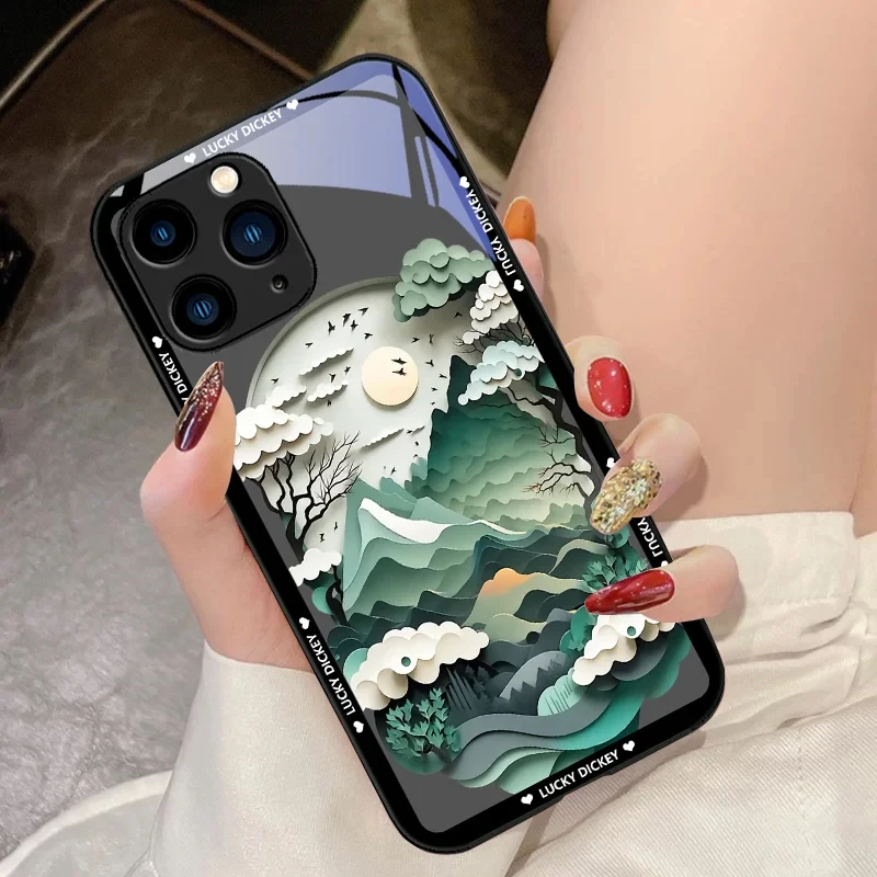 Schilderachtige Sneeuwberg Voor Iphone 15 Pro 14 13 12 Mini 11 Xs Max Xr 7 8 Plu Se 2020 2022 Zwart Gehard Glazen Telefoonhoesje