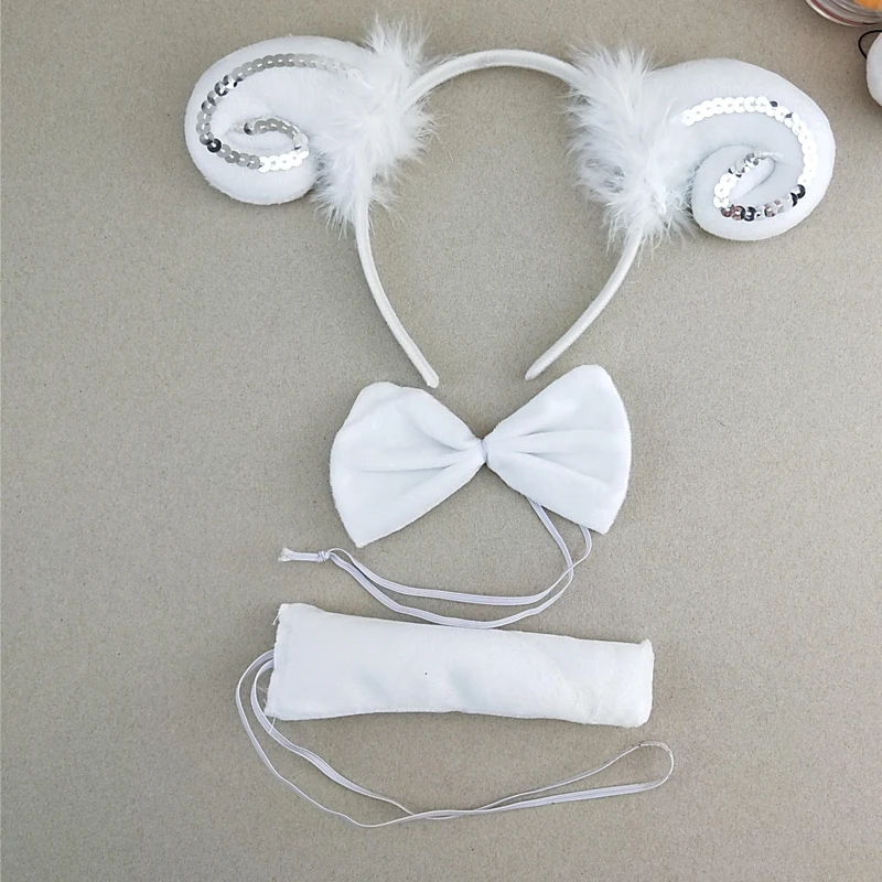 여자 아이 화이트 핑크 염소 양 머리띠 꼬리 타이 스커트, 투투 동물 파티, 생일 할로윈 코스튬 코스프레