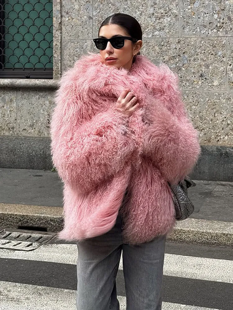 

Big Size Purple Red Warm Faux Fur Jacket New Round Neck Long Sleeve Women Coat Fashion Autumn Winter 2026 CPG8