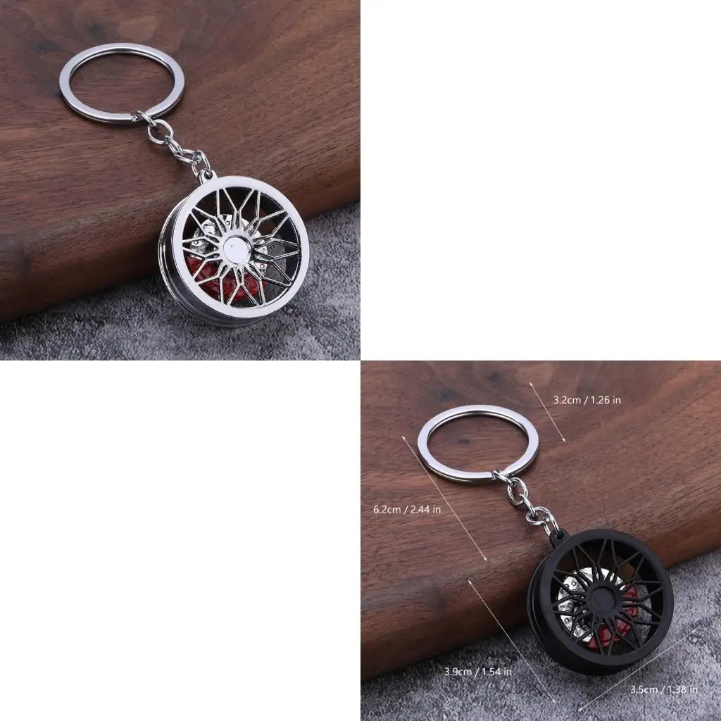 91AF Rotating Brake Disc Ring with 3D Car Wheel Accessory for Keys