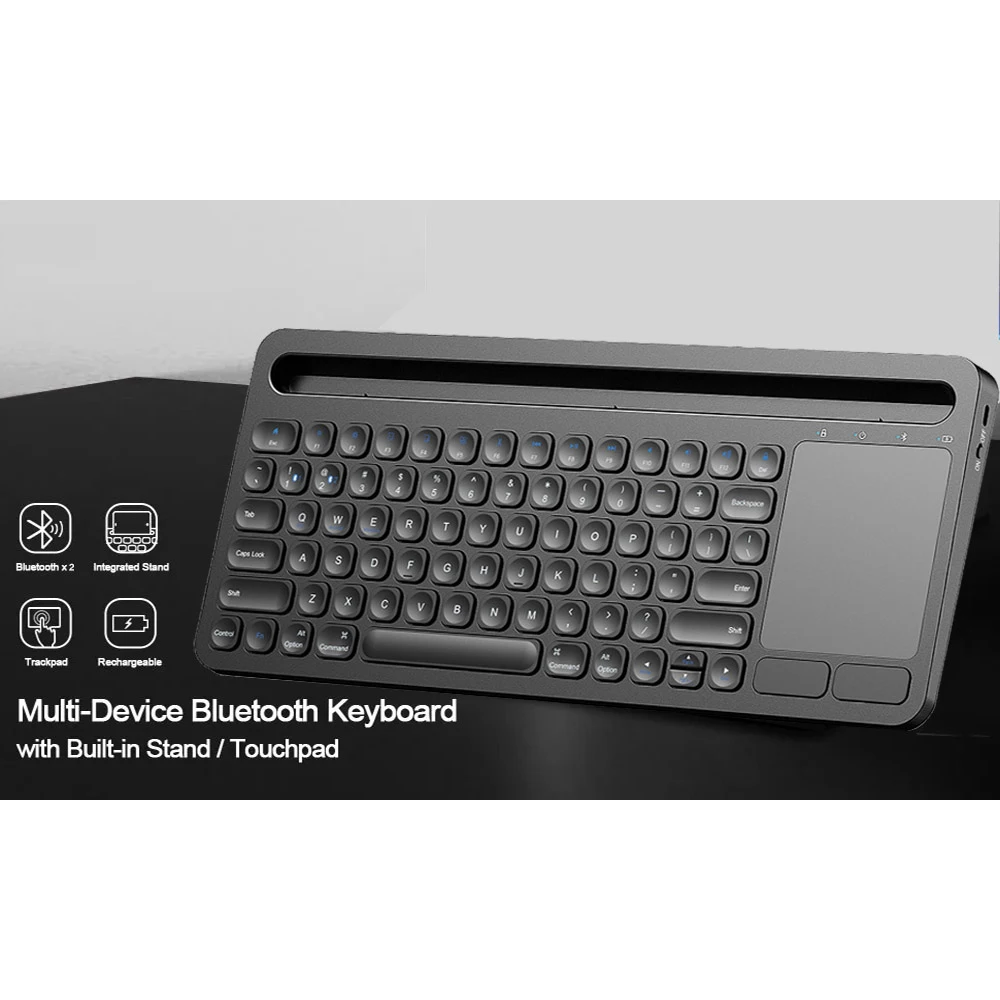 Wireless Touch Keyboard with Built-In Multi-Touch Touchpad and Phone Tablet Holder, Support for Android, iOS and Windows