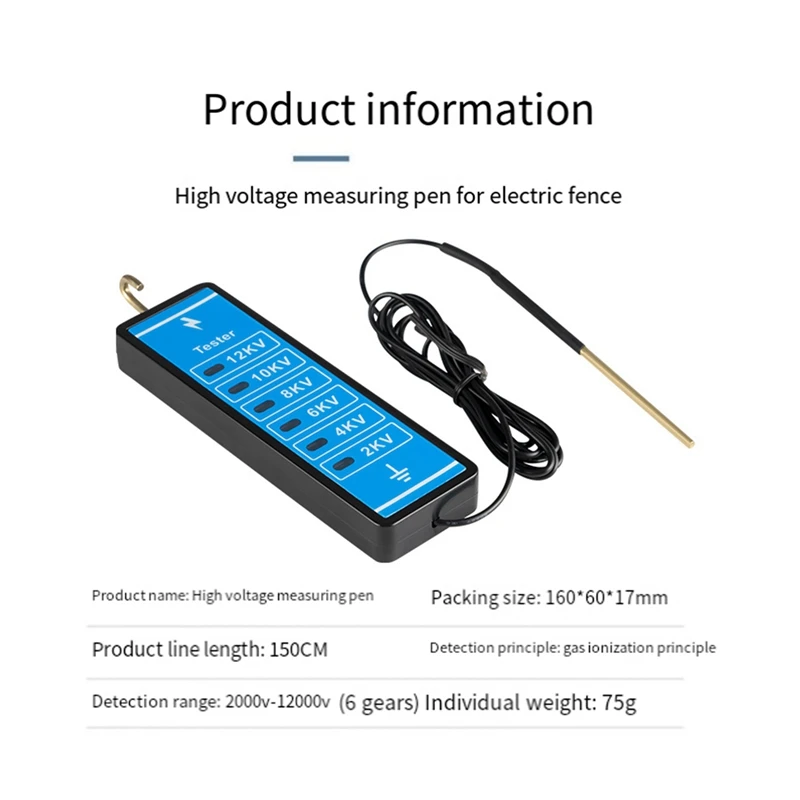 1 шт., тестер напряжения для неонового забора 12 кВ, профессиональный индикатор 2000 до 12000 В, 6 неоновых индикаторов, синий и черный пластик для ферм