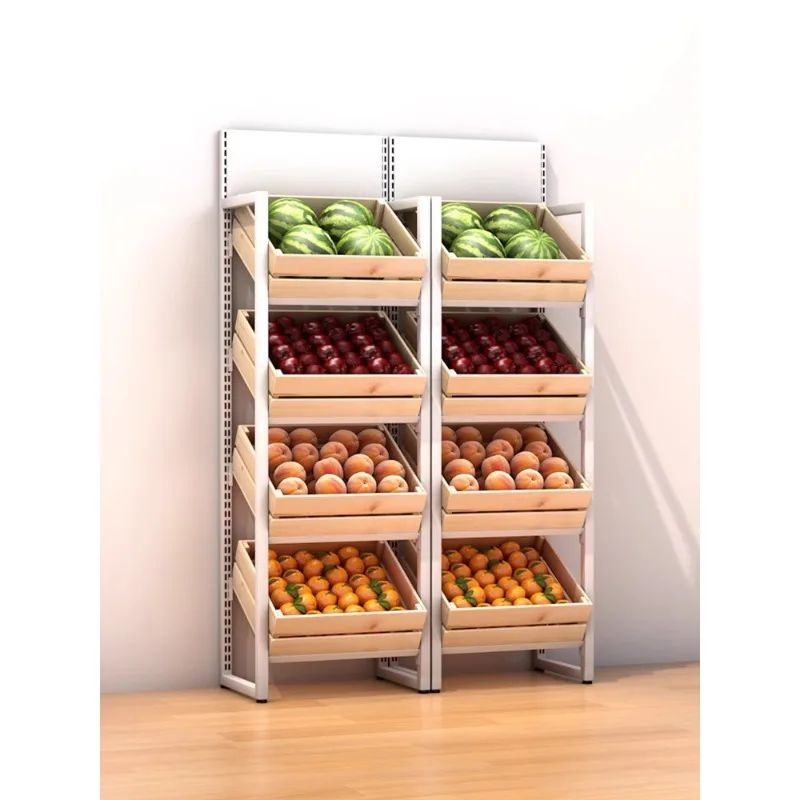 Supermarket wooden, red wine display rack, solid wood fruit and vegetable rack, fruit store