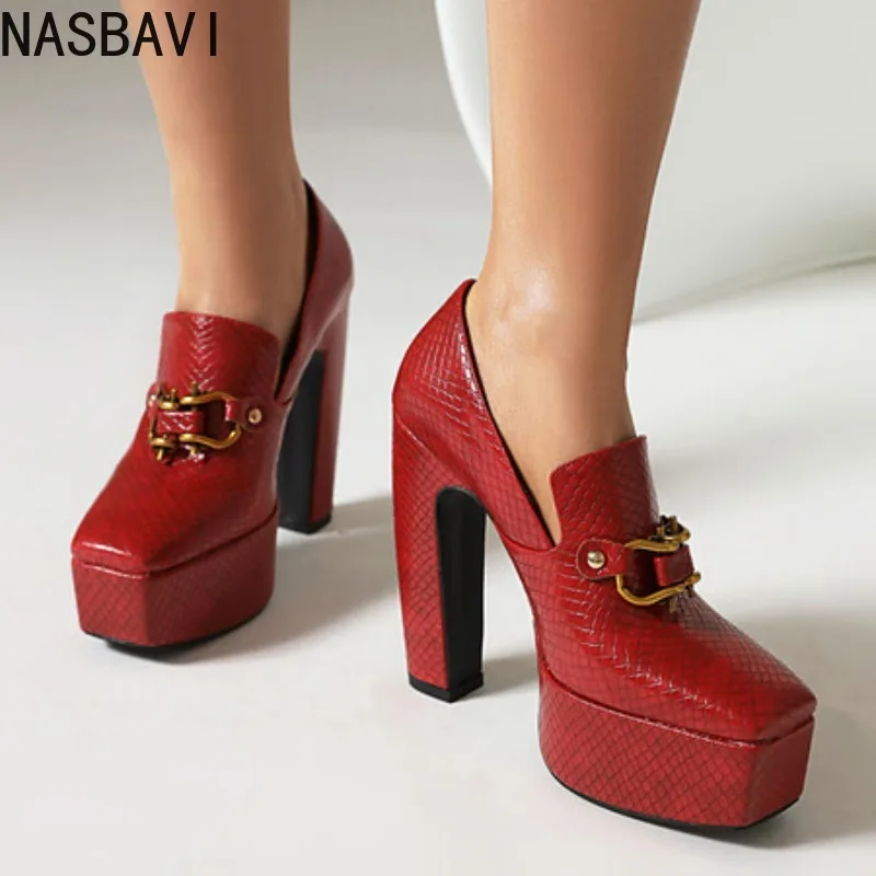 NASBAVI Spring Stone Pattern 13.5cm High-heeled Shoes Waterproof Platform Metal Fasteners Night Club Walk Show Women Shoes 35-43
