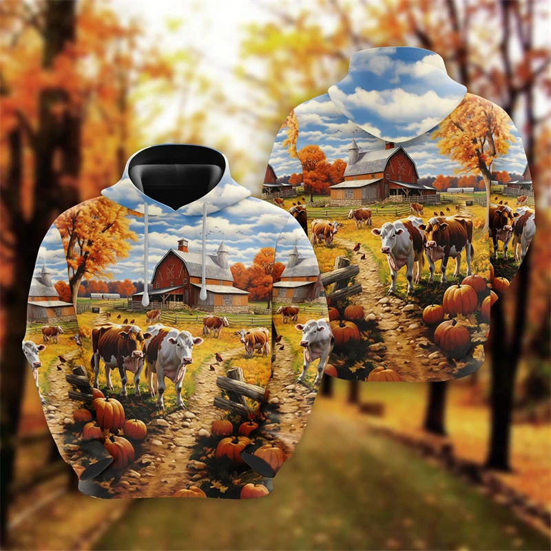 

Cows Farm Graphic Sweatshirts Sheep Cow 3D Print Hoodie For Men Clothing Casual Happy Thanksgiving Women Pullovers Boy Gift Tops