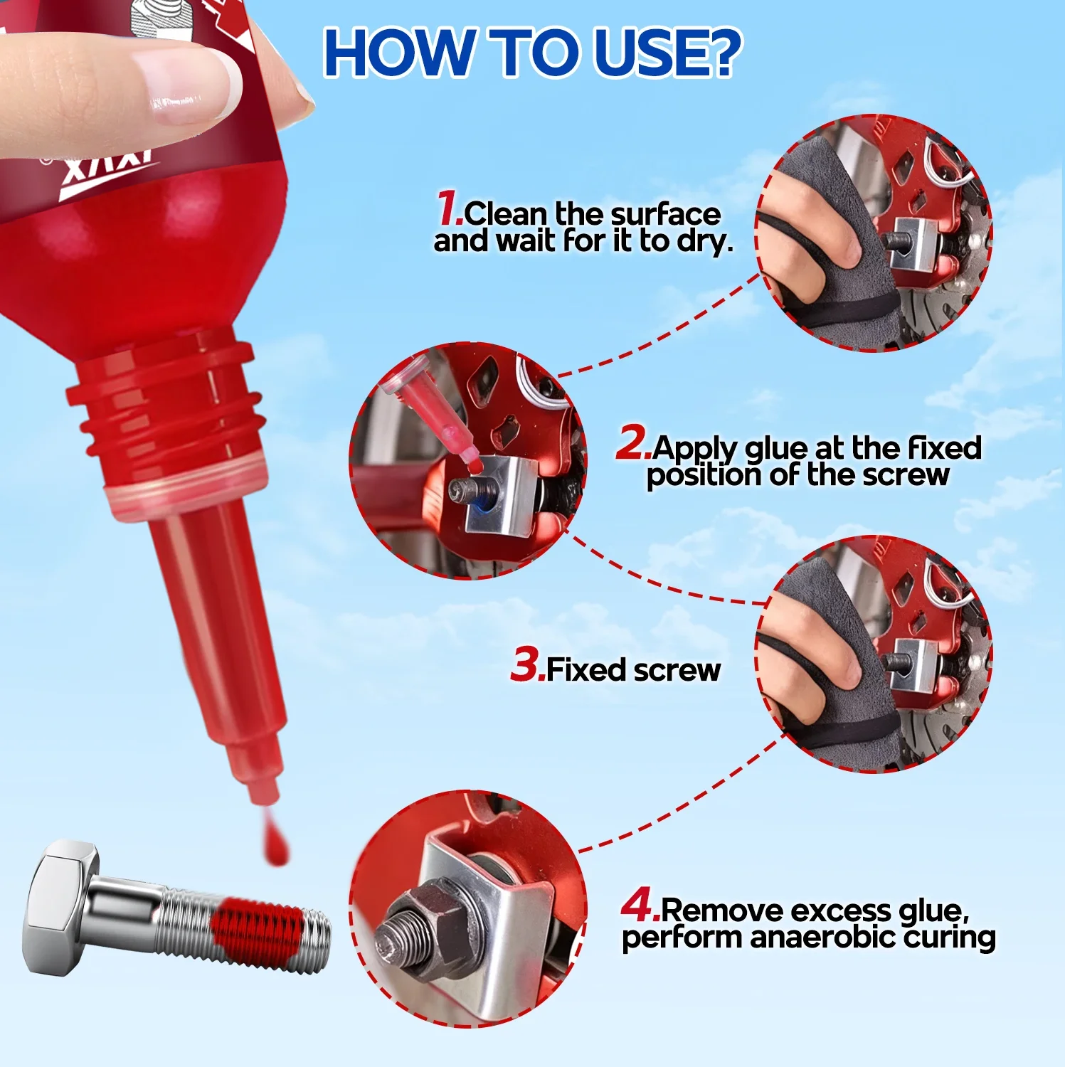 10ml lock tight thread locker heavy strength adhesive Screw Glue Quickly Cured Thread Locking Agent Anaerobic Adhesive Corrosion-Resistant Anti-Loosening Glue Sealant for Screws 6pcs. - view 3